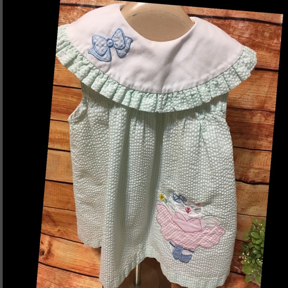 Samara Seersucker Girls Summer Dress & bloomers. - Picture 2 of 6